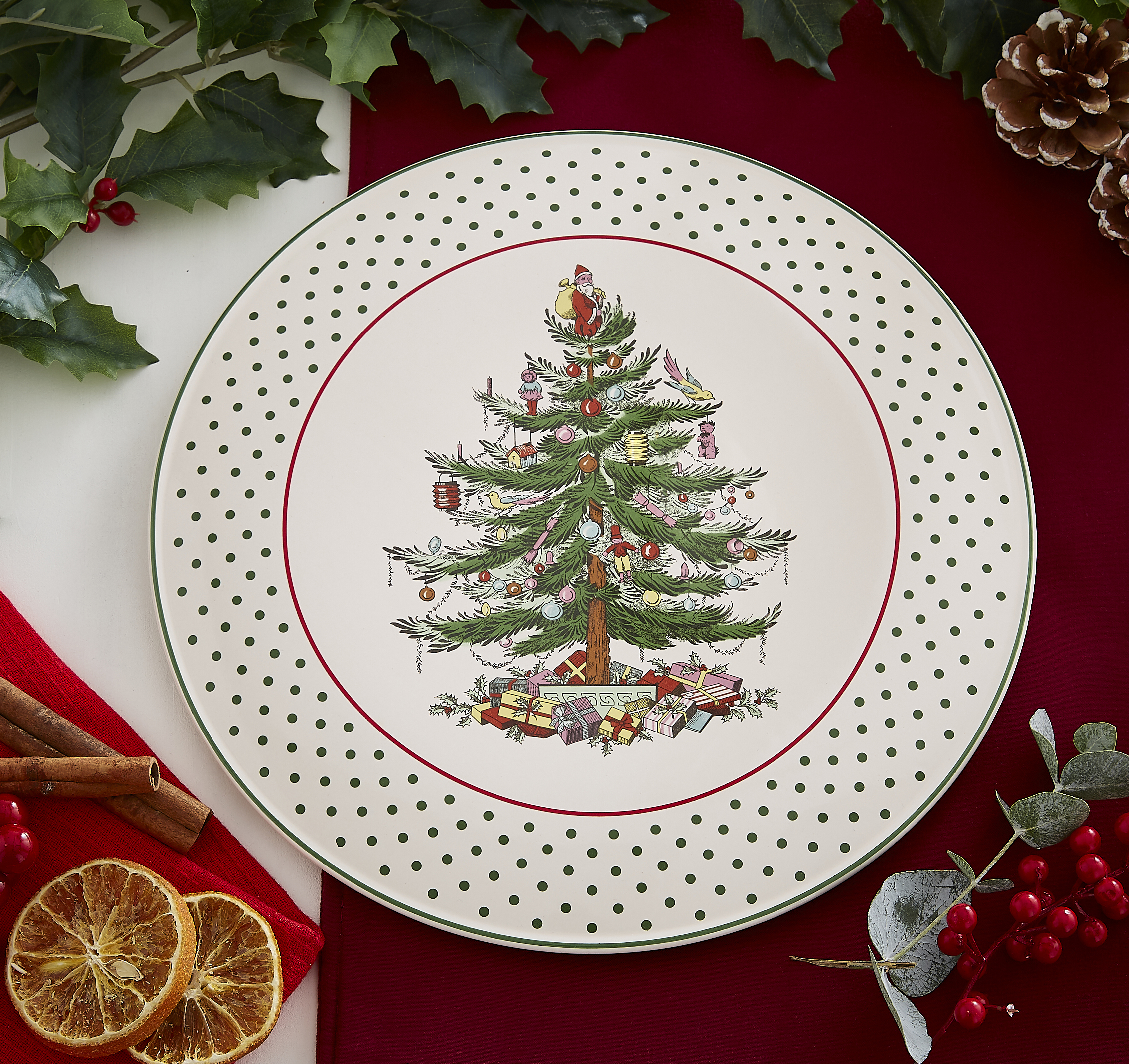 Christmas Tree Polka Dot Cake Plate